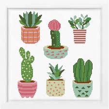 Cute Cactus Cross Stitch Pattern Modern Cross Stitch Chart Succulent Plants In Pots Hoop Art Pdf Instant Download