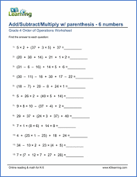 4th grade order of operations