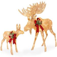 2 piece moose family lighted outdoor