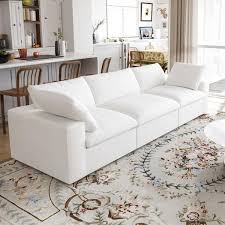 120 45 In Modular Large 3 Seat 30 Linen Down Filled Overstuffed Upholstered Living Room Sectional Sofa In White
