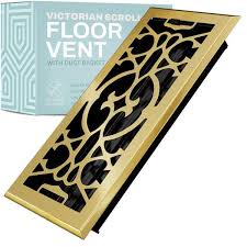 home intuition victorian scroll 2x14 inch decorative floor register vent with mesh cover trap polished br