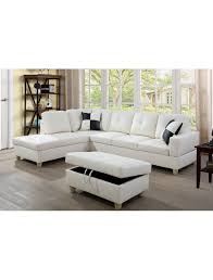 f092 white leather sectional ottoman