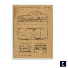 American Car Blueprint Art Prints