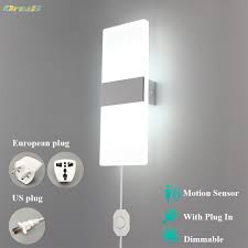 Dimmable Indoor Led Wall Light With Switch Motion Sensor Contemporary Bedroom Plug In Wall Lamp Modern Fixture 6w 12w Oreab Led Indoor Wall Lamps Aliexpress