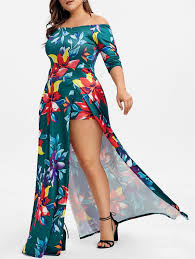 Off Shoulder Floral Plus Size Maxi Romper Dress