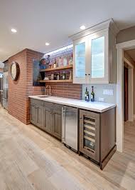 Wet Bar With Brick Wall Basement