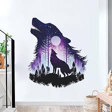 1pc Removable Ink Moon Wolf Wall Decor