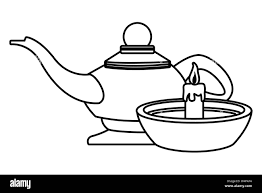 Candle in bowl and magic lamp cartoon in black and white Stock Vector Image  & Art - Alamy