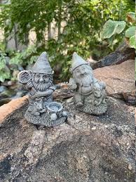 Handcrafted Pair Of Garden Gnomes Stone