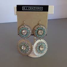 rj graziano earrings in shimmering silver tone aqua accents