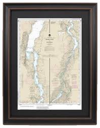 Framed Nautical Chart Lake Champlain Barber Point To Whitehall 23x36