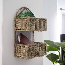 Check spelling or type a new query. 2 Tier Rectangle Wicker Wall Hanging Storage Basket Organizer For Home Made Terra