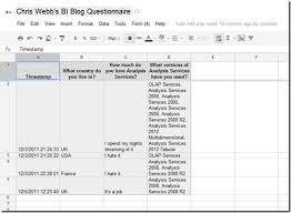 Create custom forms for surveys and questionnaires at no extra cost. Chris Webb S Bi Blog Using Google Docs Data Explorer And Powerpivot For Questionnaires Chris Webb S Bi Blog