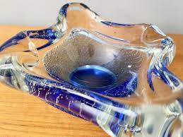 Vintage Murano Blue Glass Bowl Ashtray