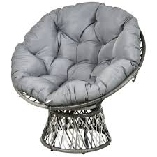 Topjiä overstuffed rattan papasan chair cushion with ties,solid color round thick hanging egg hammock chair pads for indoor balcony outdoor patio yard garden, dark grey 120cm(47.2). Outsunny 360 Swivel Rattan Papasan Moon Bowl Chair Round Outdoor W Padded On Onbuy