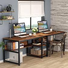 You can always slide it out below the desk to keep it out the way when. Buy Tribesigns Two Person Desk With Bookshelf 78 7 Computer Office Double Desk For Two Person Rustic Writing Desk Workstation With Shelf For Home Office Rustic Online In Ethiopia B082v1k7jz