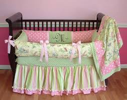 pink and green baby bedding