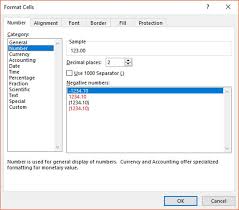 formatting numbers in excel using