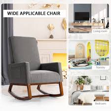 goplus modern gray linen rocking chair