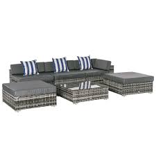 outsunny 6 piece rattan sofa set grey
