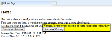 session timeout warning and redirect