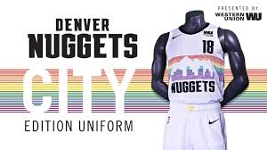 Light up the stadium and the streets every time you wear your authentic denver nuggets basketball jersey that ships for a low flat rate from fansedge.com. Denver Nuggets Bring Back Rainbow Skyline Look With City Edition Uniform