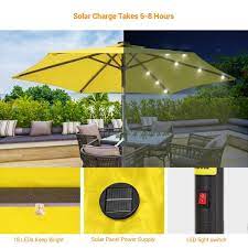 Joyesery 7 5 Ft Solar Led Patio Umbrellas With Solar Lights And Tilt On Market Umbrellas Yellow
