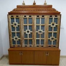 wooden brown plywood pooja cabinet