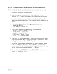 In Class Worksheet Solubility Net