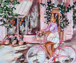 Art Cityscape Oil Painting Bicycle Wall