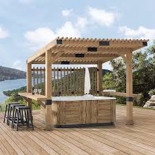Sunjoy 10x11 Hot Tub Pergola Kit With Privacy Screen And Large Bar Shelves