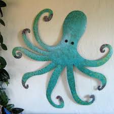 Giant Octopus Metal Wall Art Teal Blue