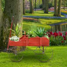 Wooden Wagon Plant Bed With Metal
