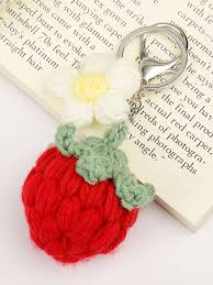 woven knitted strawberry keychain for