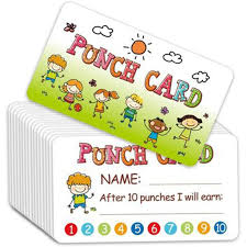 children reward card punch cards set of