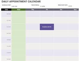 This appointment scheduling template adjusts for the starting time and time intervals you specify. Daily Appointment Calendar