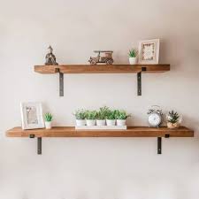 Rustic Wooden Wall Shelf With 2 Black