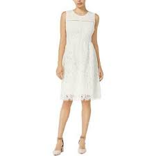 Maison Jules Womens Ivory Lace Overlay Mixed Media Cocktail