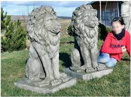 Pair Large Proud Lions Heavy Stone