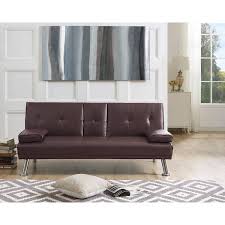 Futon Sofa With Armrest And Cupholders By Naomi Home Color Espresso Size Armrest And Cupholder Faux Leather Brown