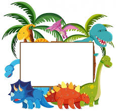 set of cute dinosaurs with blank banner