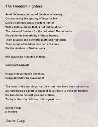 the freedom fighters poem by savita tyagi