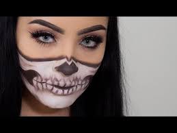 easy half skull halloween makeup you
