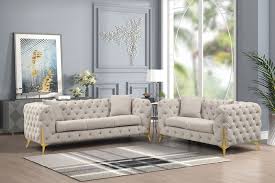 Contempo Modern Style 2 Pc Living Room Set Made With Wood In Light Gray
