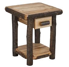 Hickory Log End Table With Drawer
