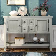 46 In Antique Gray Rectangle Wood Console Sofa Table Buffet Sideboard
