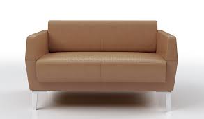 two seater tan leather office sofa