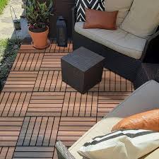 Tunearary 12 In X 12 In Brown Striped Pattern Square Wood Interlocking Flooring Tiles For Deck Patio Poolside 30 Tiles