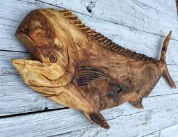 Mahi Mahi Fish Wood Carving Hand Carved