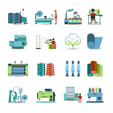 Textile Mill Flat Icons Set Vector Free Download